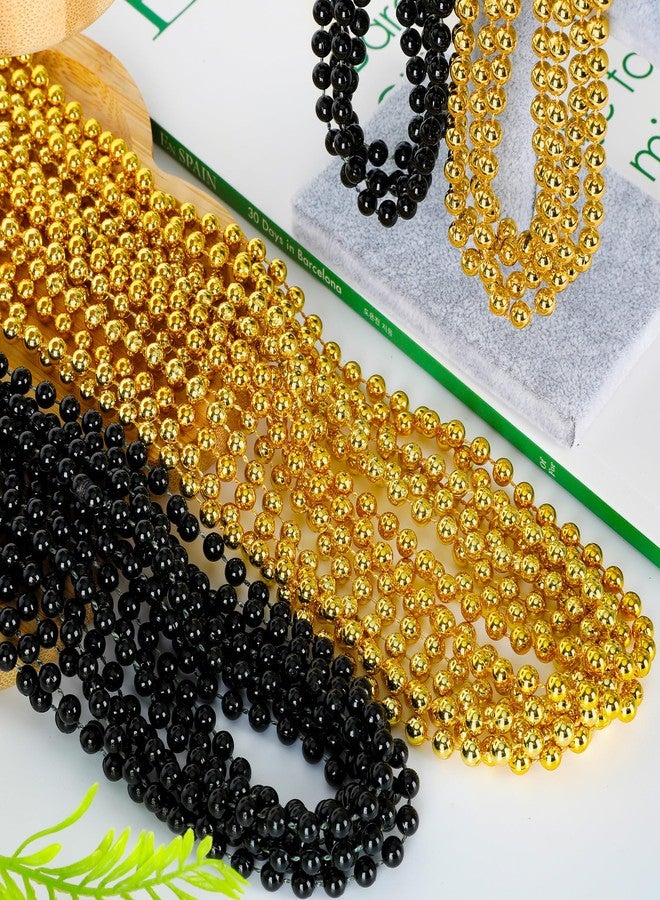 EOBOH 50PCS New Years Eve Bead Party Supplies, Black Gold Bead Necklace, 33" New Years Eve Beaded Necklaces, Festival Mardi Gras Parade Throw Accessories for Halloween Trick or Treat Accessories - Image 3